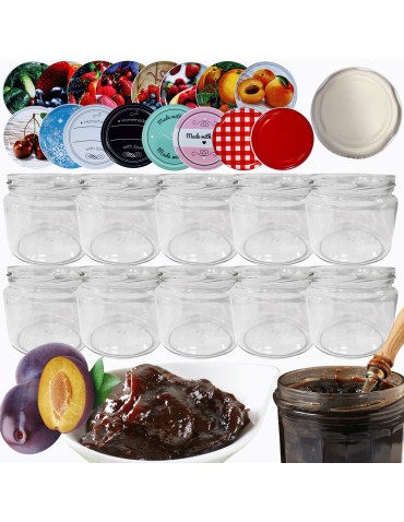Słoiki - Słoiki 330ml 10 KOMPLETÓW z POKRYWKĄ dżemy konfitury przyprawy grzybki 82mm - product 14