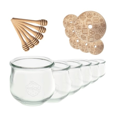 Słoiki na miód WECK zestaw słoików do miodu z nabierakiem 580ml W4 6szt EKO