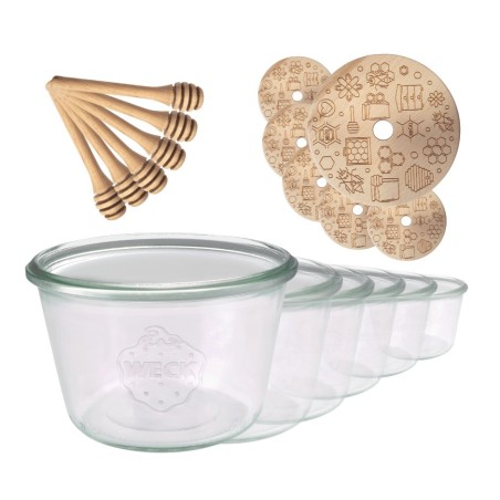 Słoiki na miód WECK zestaw słoików do miodu z nabierakiem 370ml W4 6szt EKO