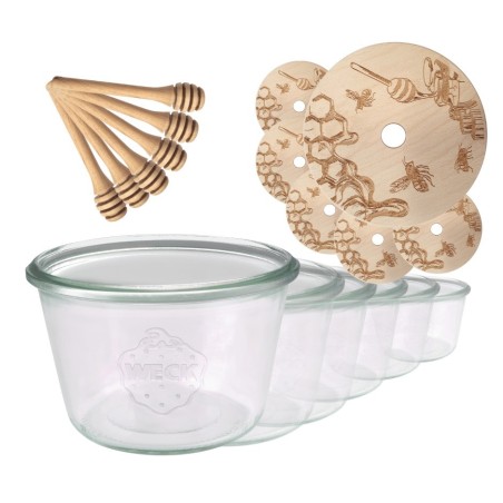 Słoiki na miód WECK zestaw słoików do miodu z nabierakiem 370ml W2 6szt EKO