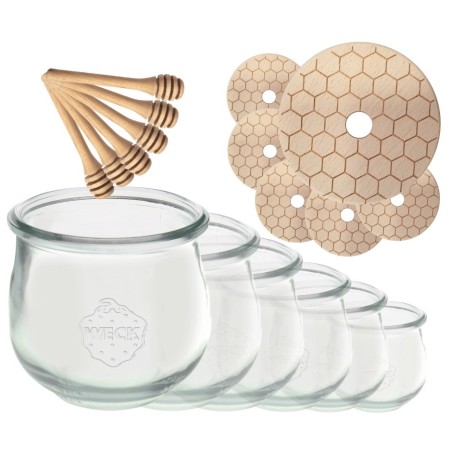 Słoiki na miód WECK zestaw słoików do miodu z nabierakiem 370ml W3 6szt EKO