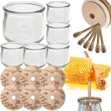 Słoiki na miód WECK zestaw słoików do miodu z nabierakiem 370ml W2 6szt EKO
