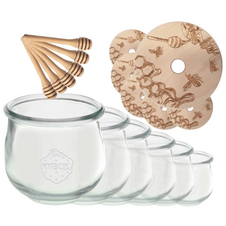 Słoiki na miód WECK zestaw słoików do miodu z nabierakiem 370ml W2 6szt EKO