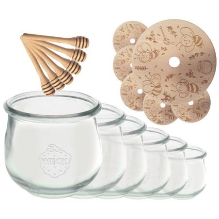 Słoiki na miód WECK zestaw słoików do miodu z nabierakiem 370ml W1 6szt EKO