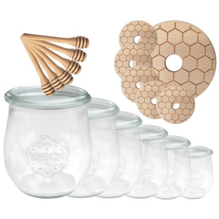 Słoiki na miód WECK zestaw słoików do miodu z nabierakiem 220ml W3 6szt EKO