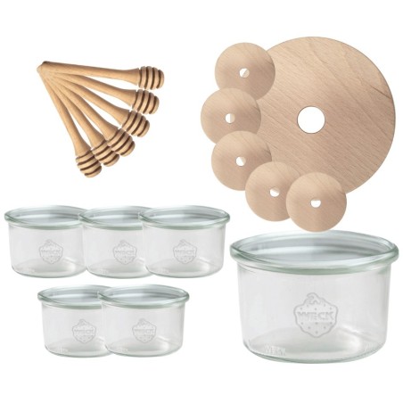 Słoiki na miód WECK zestaw słoików do miodu z nabierakiem 200ml W5 6szt EKO