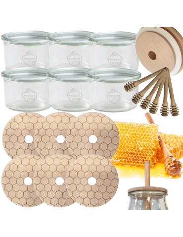 Słoiki weck - Słoiki na miód WECK zestaw słoików do miodu z nabierakiem 200ml W3 6szt EKO - product 15