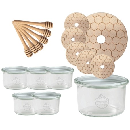 Słoiki na miód WECK zestaw słoików do miodu z nabierakiem 200ml W3 6szt EKO