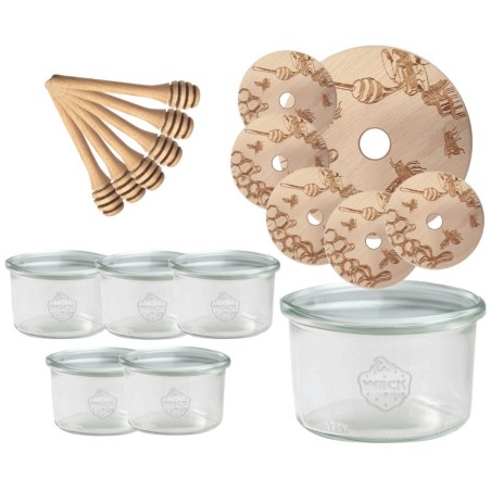 Słoiki na miód WECK zestaw słoików do miodu z nabierakiem 200ml W2 6szt EKO