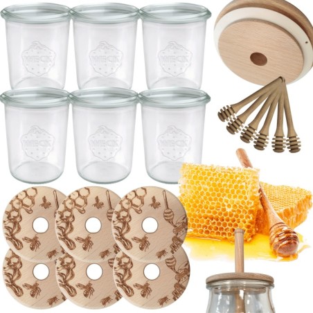 Słoiki na miód WECK zestaw słoików do miodu z nabierakiem 160ml W2 6szt EKO
