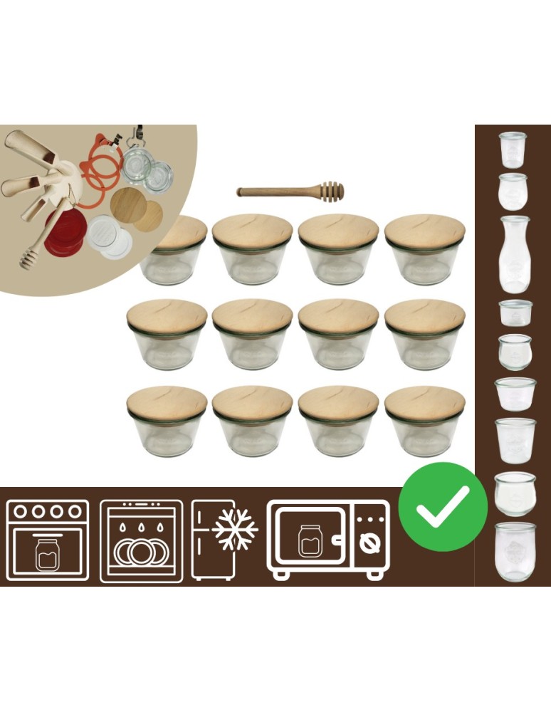 Słoiki i butelki - Słoiki WECK 12szt/ drewniane wieko, nabierak słoik 370ml MOLD - product MODO24.PL 20