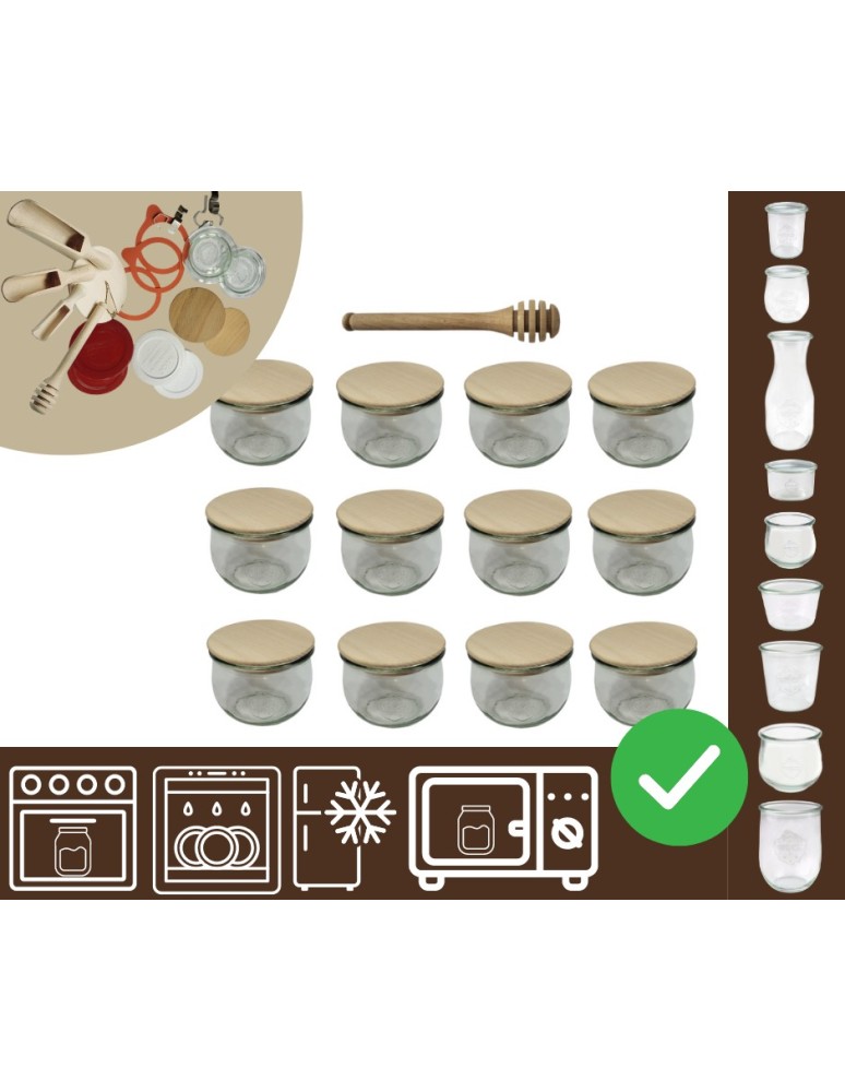 Słoiki i butelki - Słoiki WECK 12szt/ drewniane wieko, nabierak słoik 370ml TULIP - product MODO24.PL 20