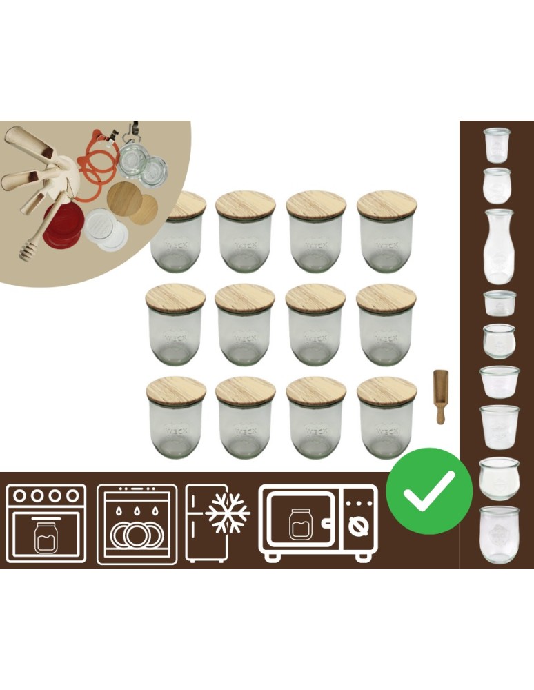 Słoiki i butelki - Słoiki WECK 12szt/ drewniane wieko, miarka słoik 1l 1062ml TULIP - product MODO24.PL 20