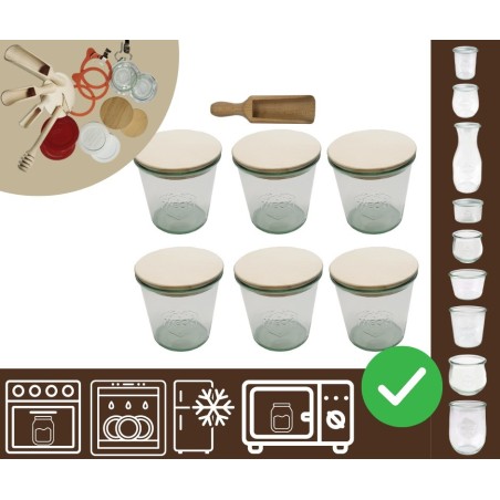 Słoiki WECK 6szt/ drewniane wieko, miarka słoik 580ml MOLD