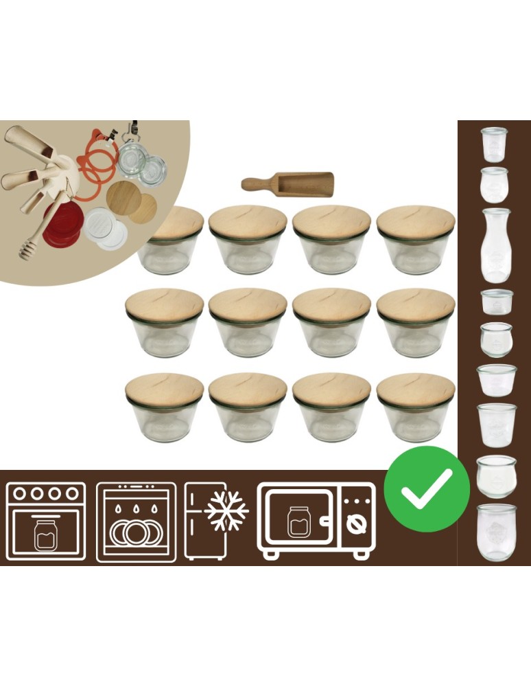 Słoiki i butelki - Słoiki WECK 12szt/ drewniane wieko, miarka słoik 370ml MOLD - product MODO24.PL 20