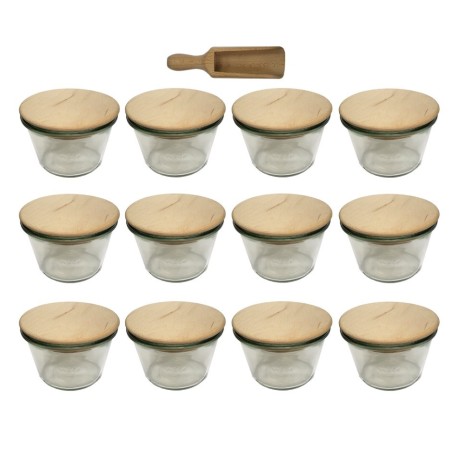 Słoiki WECK 12szt/ drewniane wieko, miarka słoik 370ml MOLD