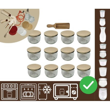 Słoiki WECK 12szt/ drewniane wieko, miarka słoik 370ml TULIP