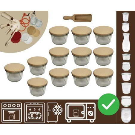 Słoiki WECK 12szt / drewniane wieko, miarka słoik 200ml MOLD