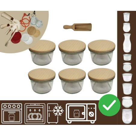 Słoiki WECK 6szt / drewniane wieko, miarka słoik 200ml MOLD