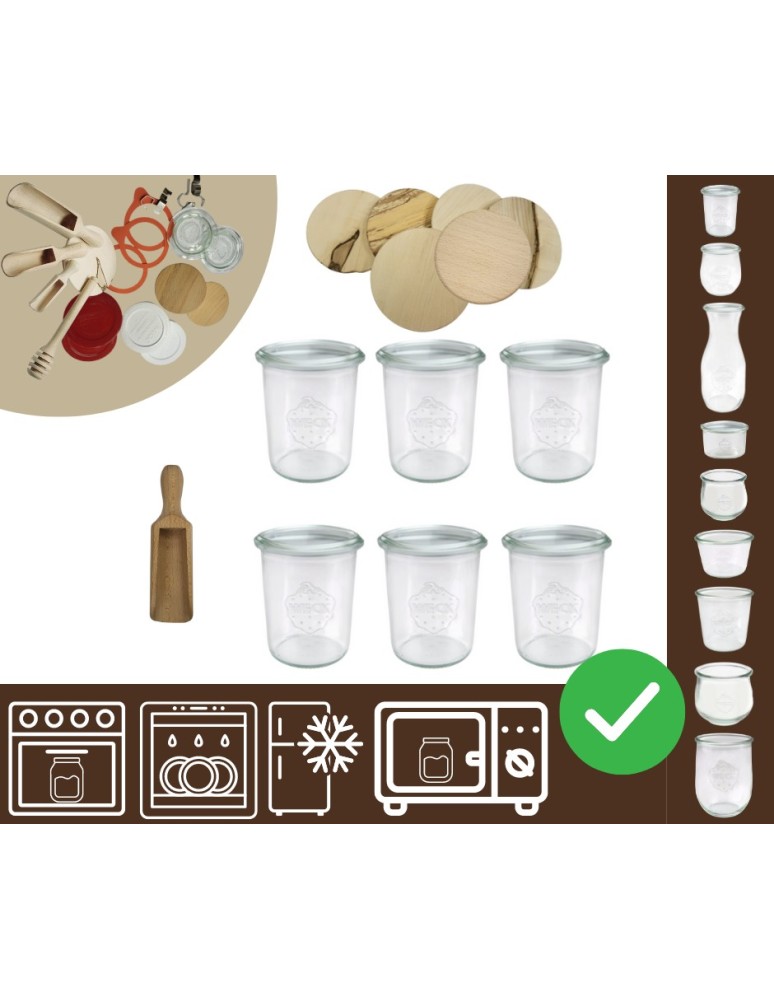 Słoiki i butelki - Słoiki WECK x6 / drewniane wieko, miarka słoik 160ml MOLD - produkt MODO24.PL 1