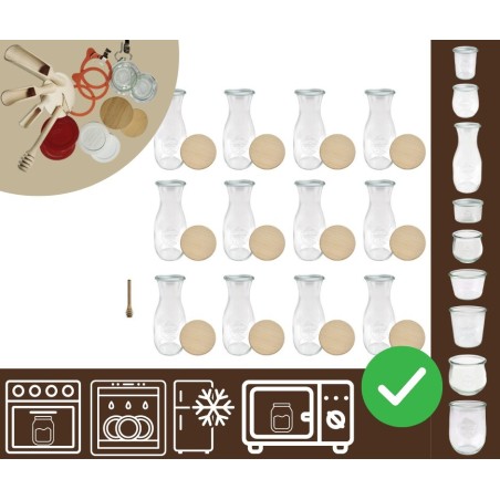 Słoiki WECK 12szt/ drewniane wieko, nabierak KARAFKA 1l 1062ml BUTELKA