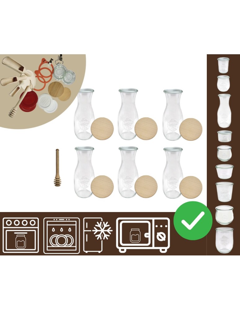 Słoiki i butelki - Słoiki WECK 6szt/ drewniane wieko, nabierak KARAFKA 1l 1062ml BUTELKA - product MODO24.PL 20