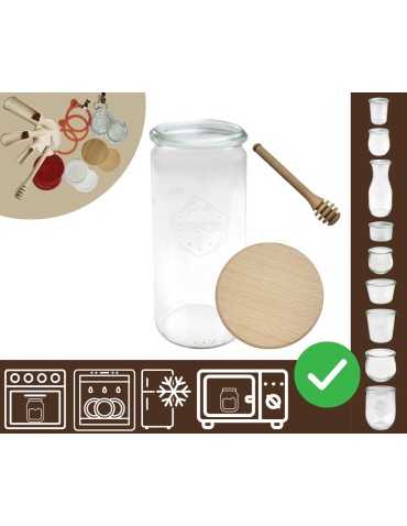 Słoiki i butelki - Słoiki WECK / drewniane wieko, nabierak słoik 1040ml 1l CYLINDER - product 20