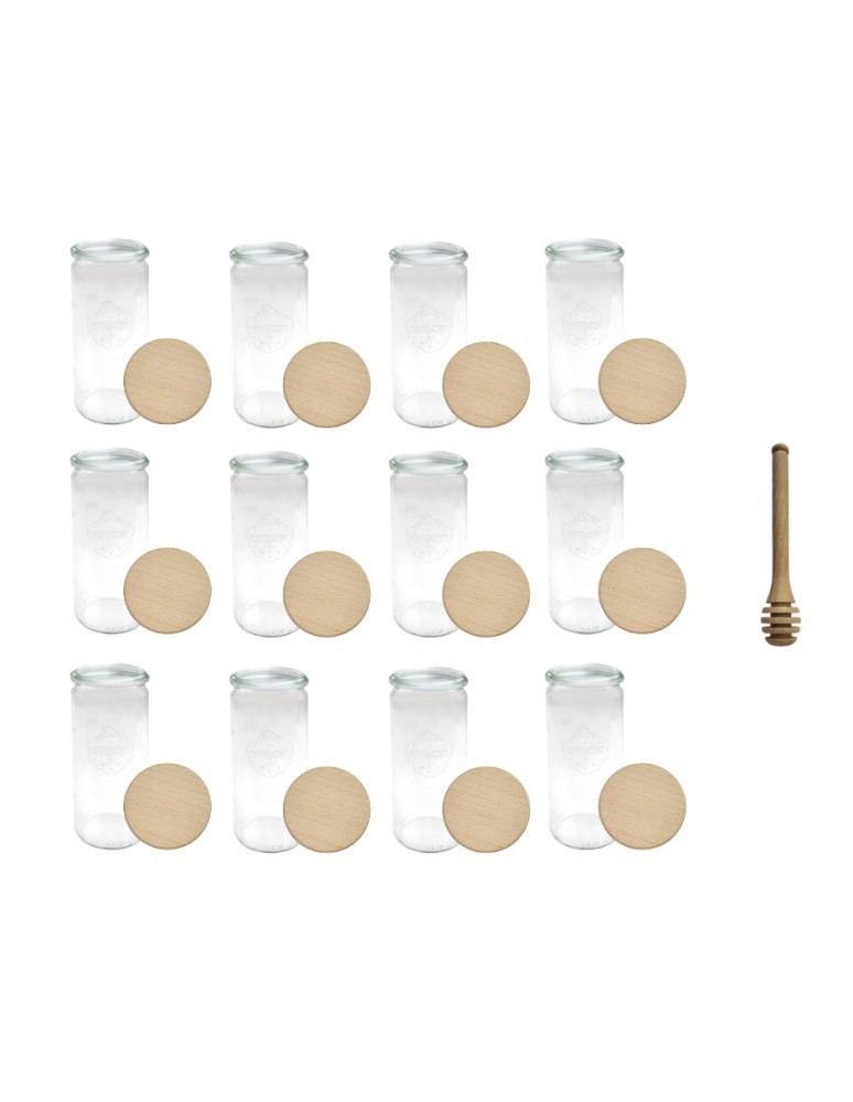 Słoiki i butelki - Słoiki WECK 12szt/ drewniane wieko, nabierak słoik 1040ml 1l CYLINDER - product MODO24.PL 22