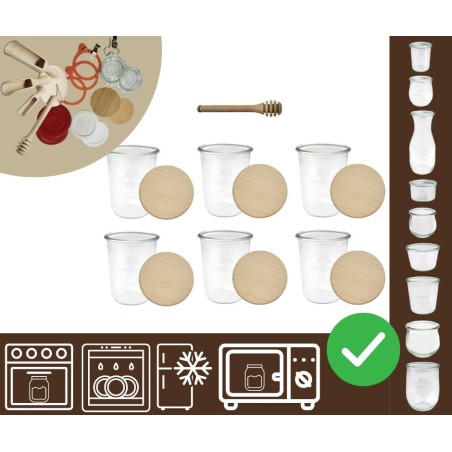 Słoiki WECK 6szt/ drewniane wieko, nabierak słoik 850ml MOLD