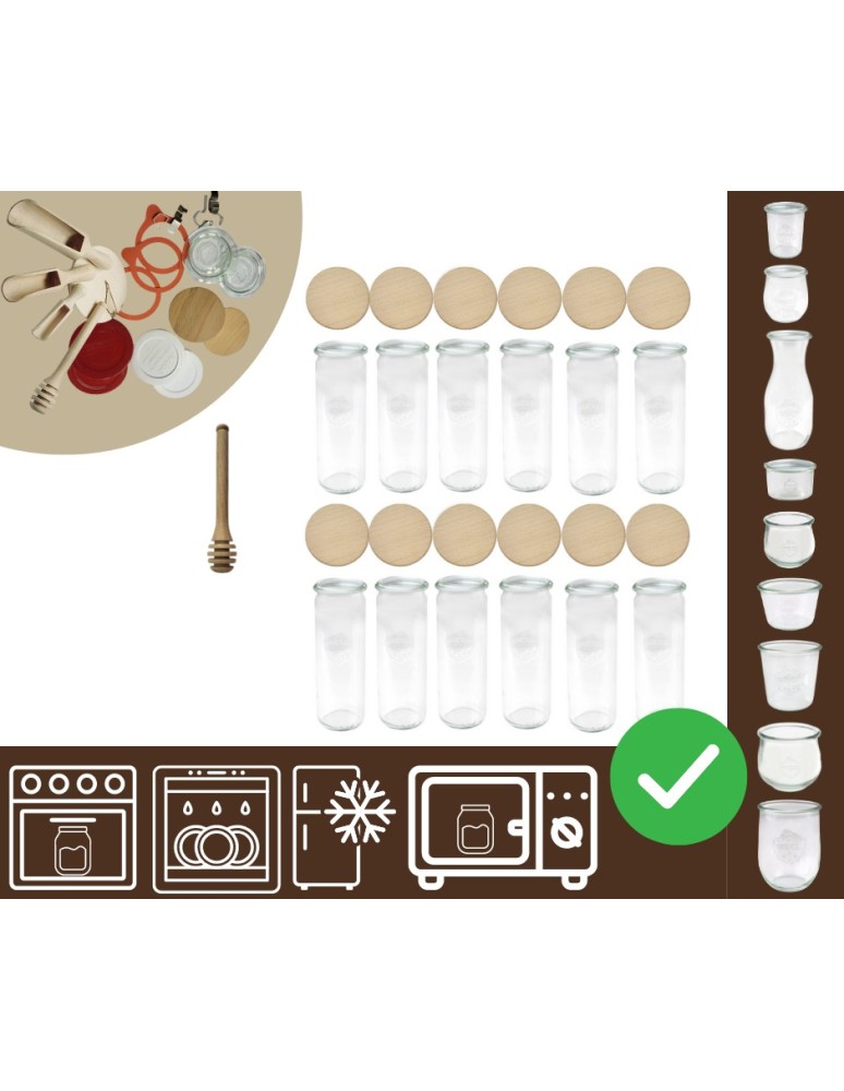 Słoiki i butelki - Słoiki WECK 12szt/ drewniane wieko, nabierak słoik 600ml CYLINDER - product MODO24.PL 20