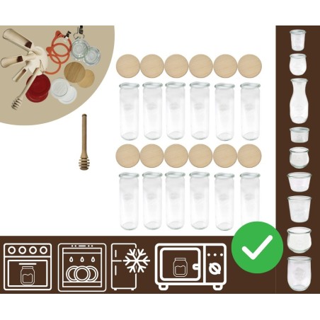 Słoiki WECK 12szt/ drewniane wieko, nabierak słoik 600ml CYLINDER