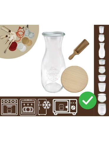 Słoiki i butelki - Słoiki WECK / drewniane wieko, miarka KARAFKA 1l 1062ml BUTELKA - product 20