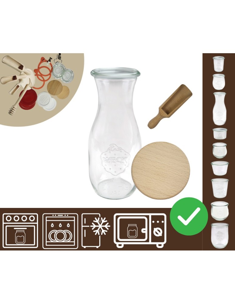 Słoiki i butelki - Słoiki WECK / drewniane wieko, miarka KARAFKA 1l 1062ml BUTELKA - product MODO24.PL 20