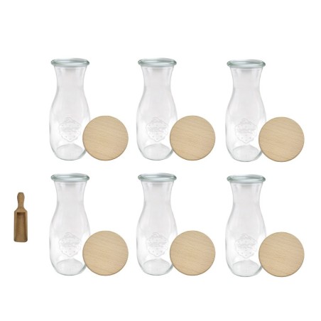 Słoiki WECK 6szt/ drewniane wieko, miarka KARAFKA 1l 1062ml BUTELKA