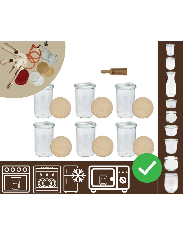 Słoiki i butelki - Słoiki WECK 6szt/ drewniane wieko, miarka słoik 1050ml 1l MOLD - product MODO24.PL 20