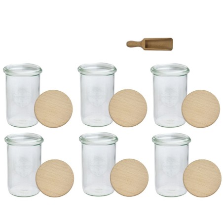 Słoiki WECK 6szt/ drewniane wieko, miarka słoik 1050ml 1l MOLD