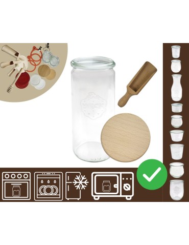 Słoiki i butelki - Słoiki WECK / drewniane wieko, miarka słoik 1040ml 1l CYLINDER - product 20