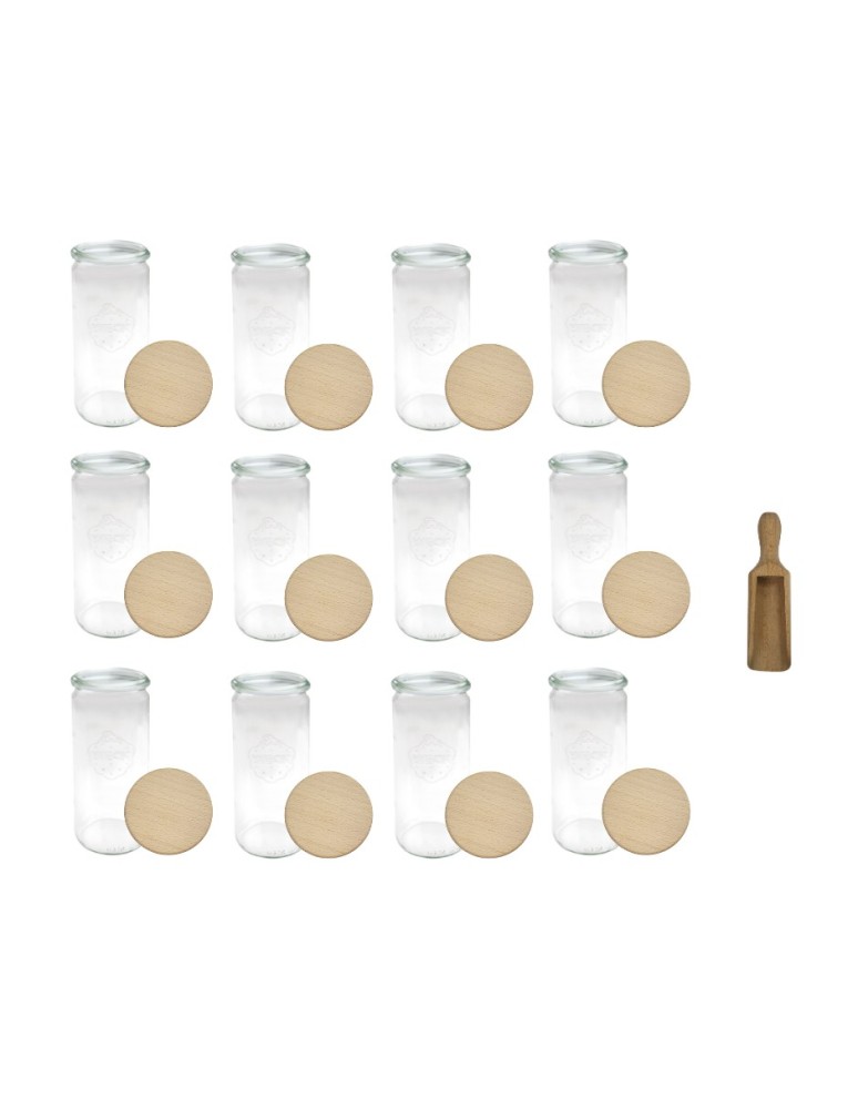 Słoiki i butelki - Słoiki WECK 12szt/ drewniane wieko, miarka słoik 1040ml 1l CYLINDER - product MODO24.PL 22