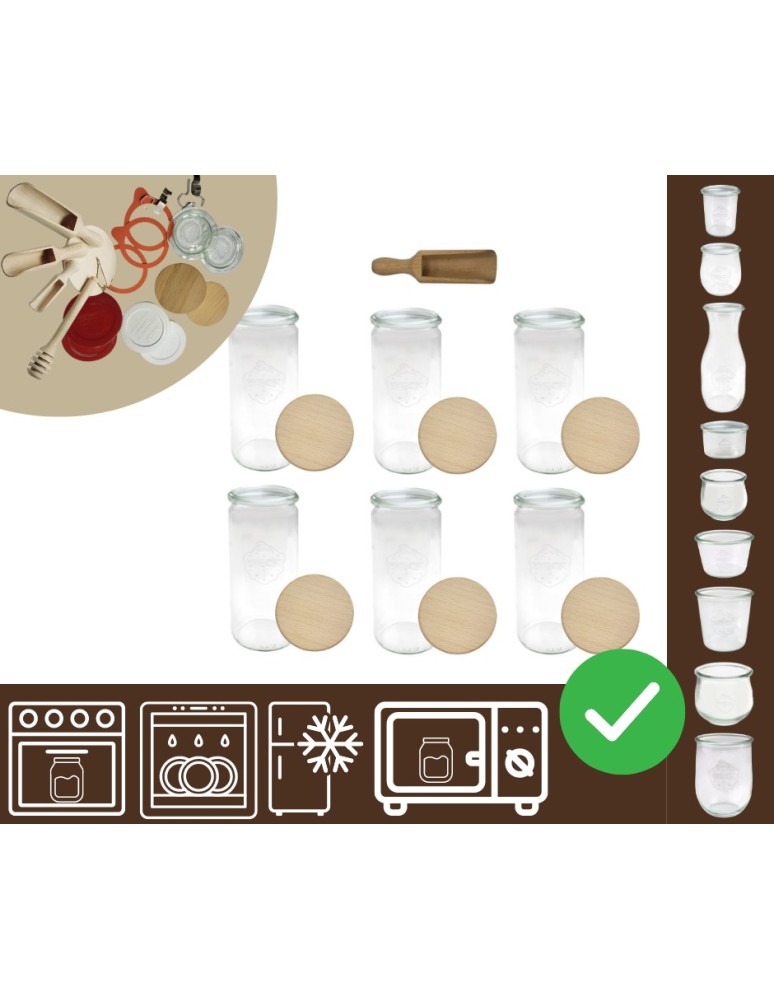 Słoiki i butelki - Słoiki WECK 6szt/ drewniane wieko, miarka słoik 1040ml 1l CYLINDER - product MODO24.PL 20