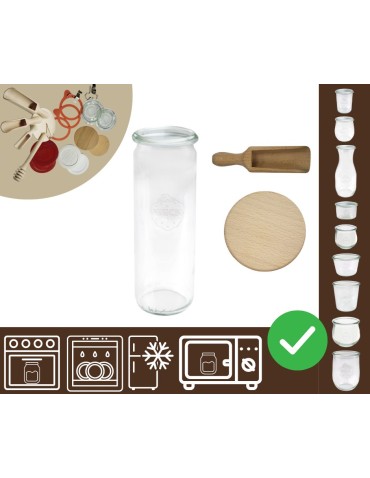 Słoiki i butelki - Słoiki WECK / drewniane wieko, miarka słoik 600ml CYLINDER - product 20