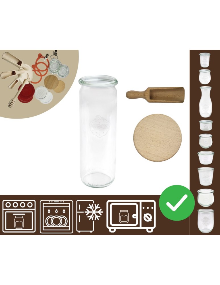 Słoiki i butelki - Słoiki WECK / drewniane wieko, miarka słoik 600ml CYLINDER - product MODO24.PL 20