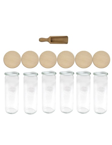 Słoiki i butelki - Słoiki WECK 6szt/ drewniane wieko, miarka słoik 600ml CYLINDER - product 22