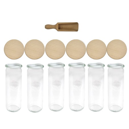 Słoiki WECK 6szt/ drewniane wieko, miarka słoik 600ml CYLINDER