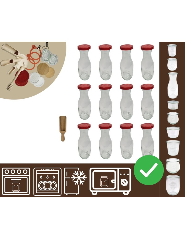 Słoiki i butelki - Słoiki WECK 12szt/ silikonowe wieko, miarka KARAFKA 1l 1062ml BUTELKA - product MODO24.PL 30