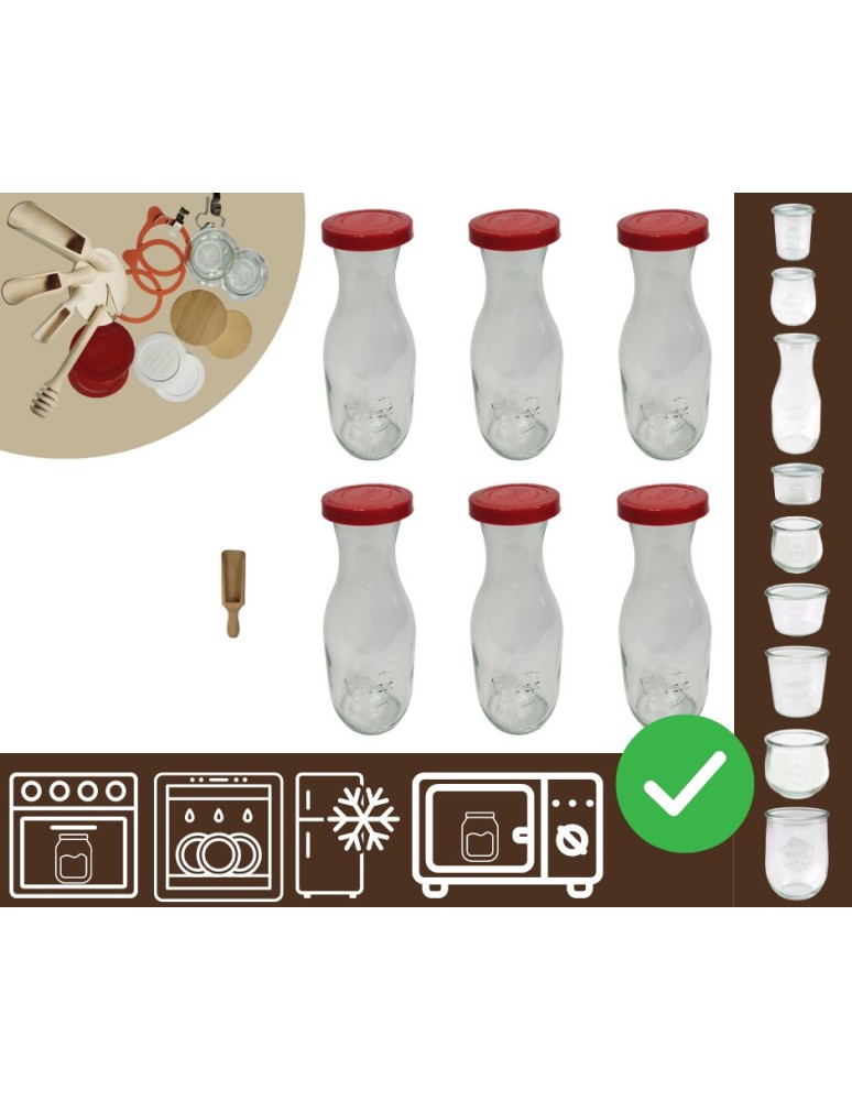 Słoiki i butelki - Słoiki WECK 6szt/ silikonowe wieko, miarka KARAFKA 1l 1062ml BUTELKA - product MODO24.PL 30