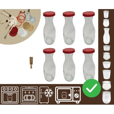 Słoiki WECK 6szt/ silikonowe wieko, miarka KARAFKA 1l 1062ml BUTELKA