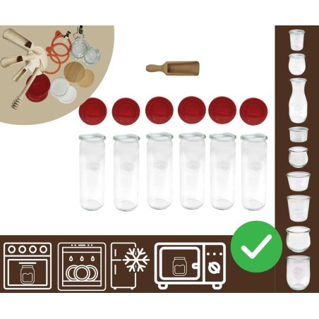 Słoiki WECK 6szt/ silikonowe wieko, miarka słoik 600ml CYLINDER