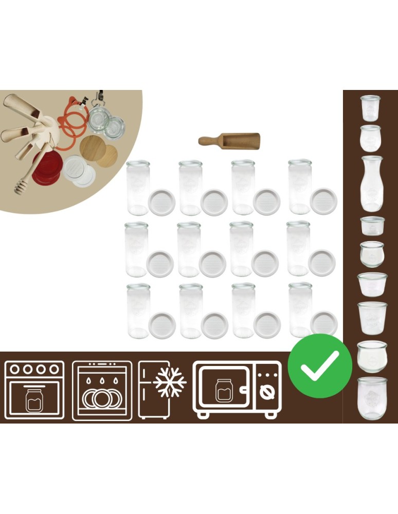 Słoiki i butelki - Słoiki WECK 12szt/ plastikowe wieko, miarka słoik 1040ml 1l CYLINDER - product MODO24.PL 30