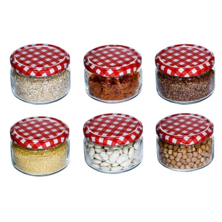 Słoiki Śniadaniowe 250 ml????6-pak????Pokrywki "Obrusiki Karo"