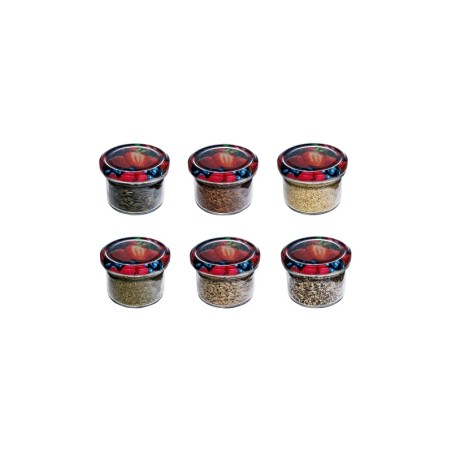 Słoiczek do jogurtu 235 ml/ fi 82 mm????6- szt.????Pokrywki "Wieloowocowe"